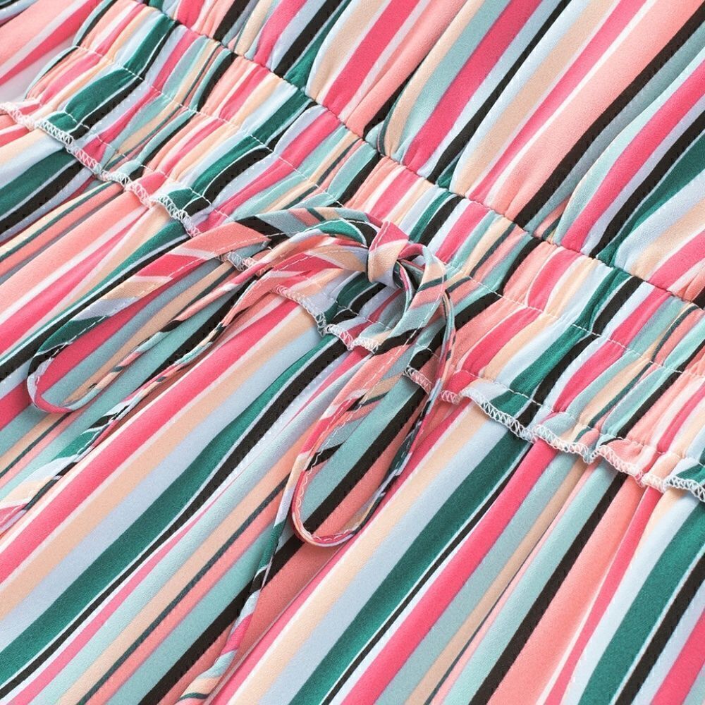 Striped High Waisted Mini Dress, M - Picture 4 of 8
